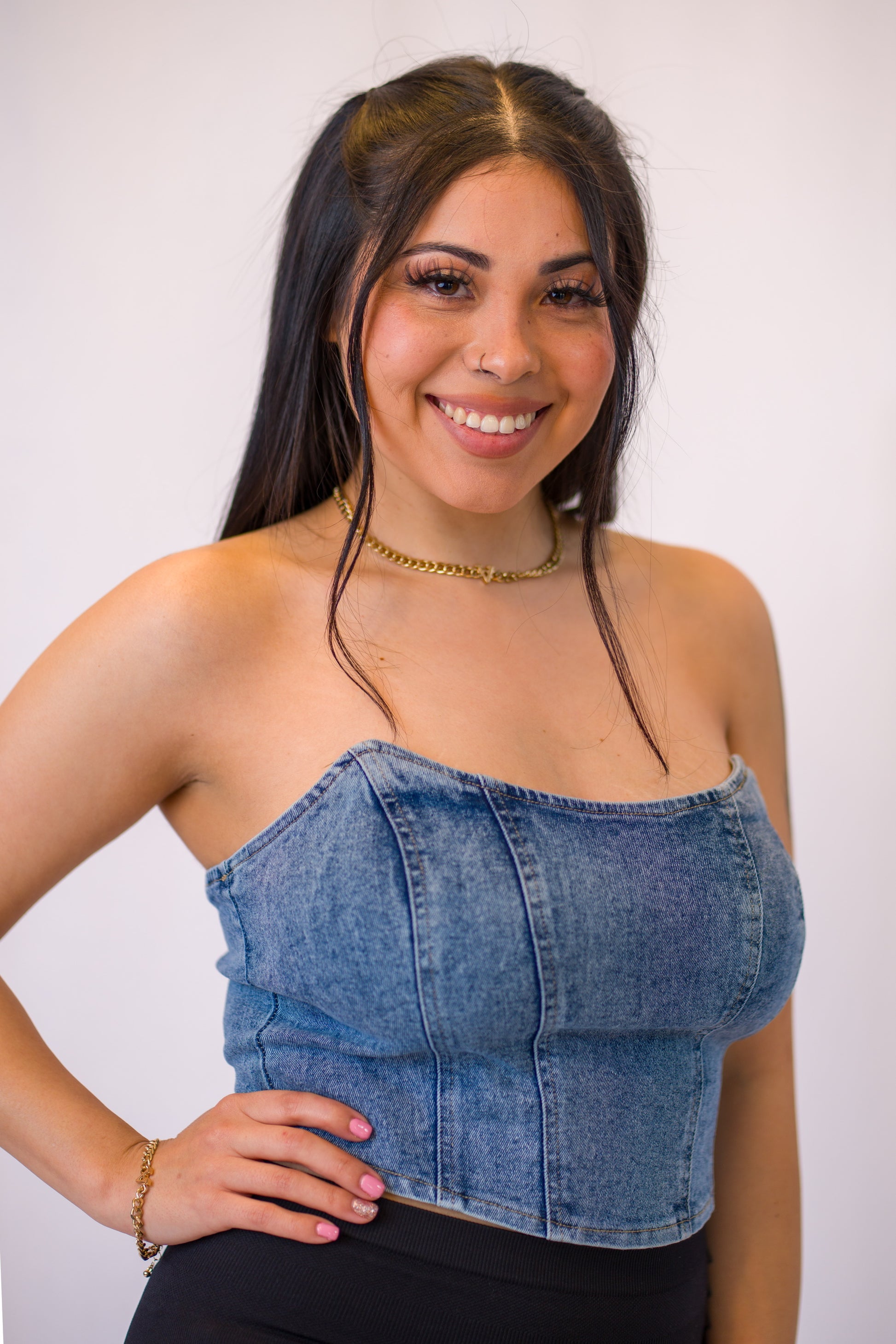 Stretch Denim Corset Stitch Tube Top