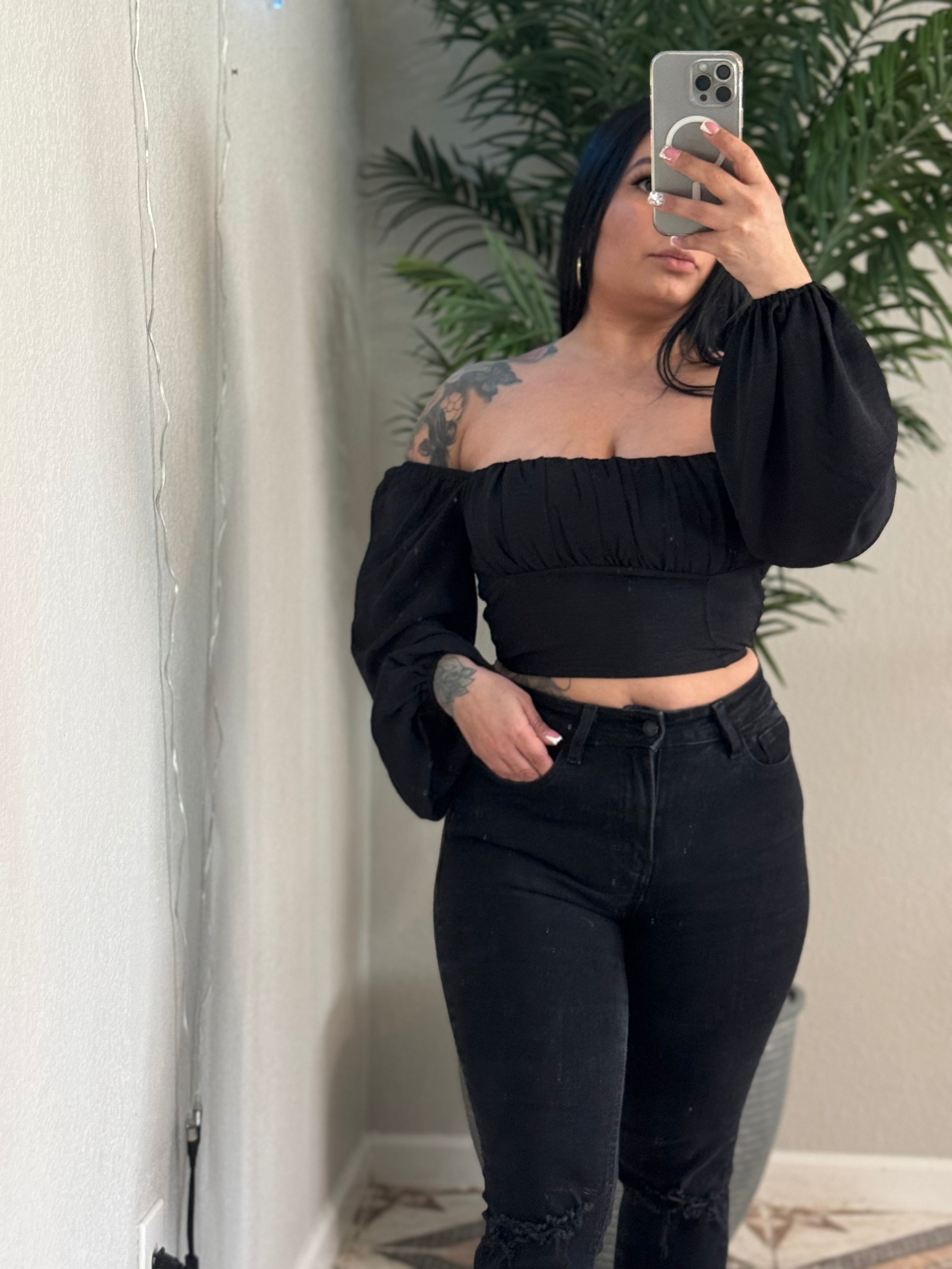 Ruched Bust Long Sleeve Crop Top