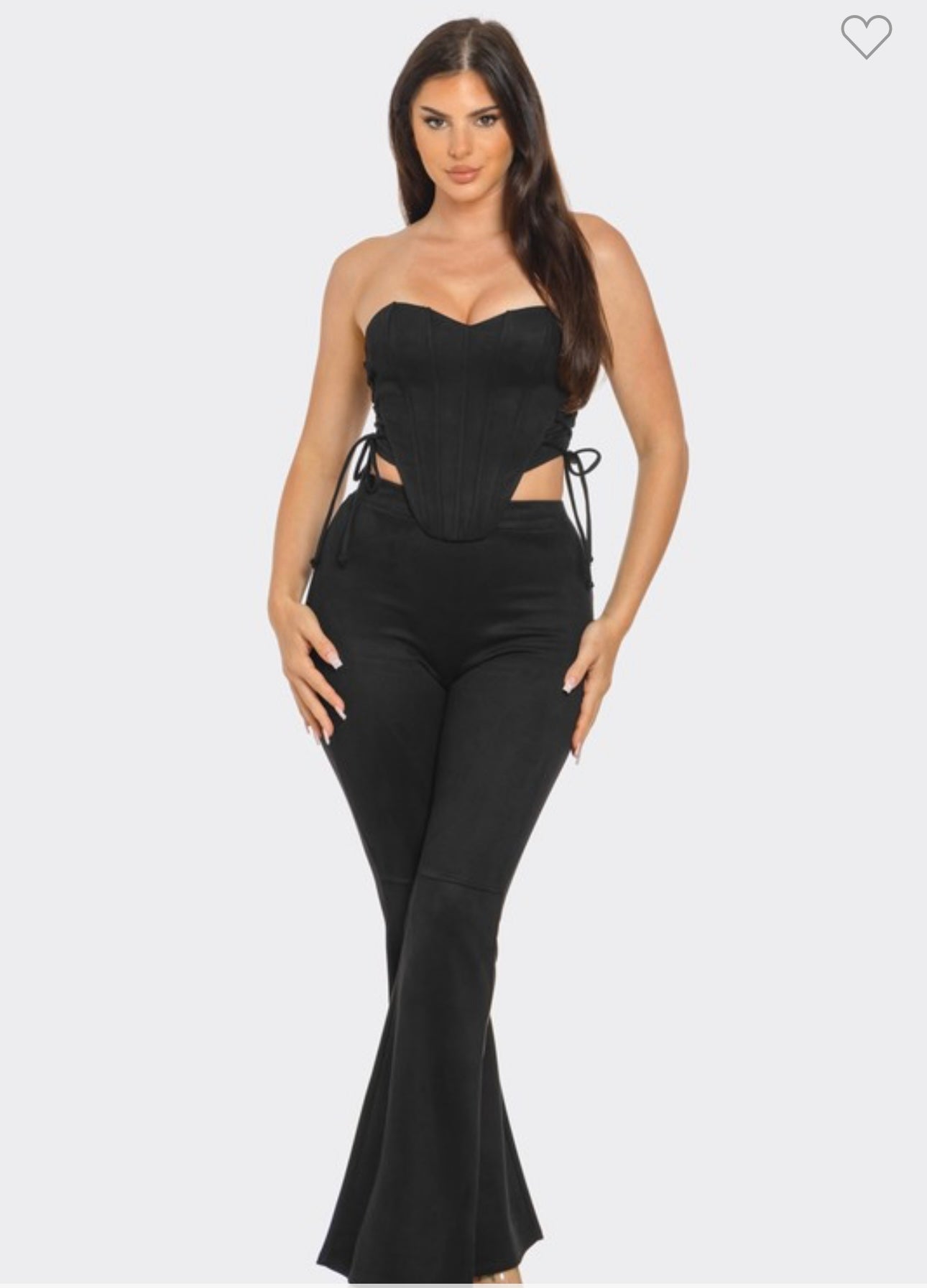 Suede Corset Style Detail Top And Flare Pants Set