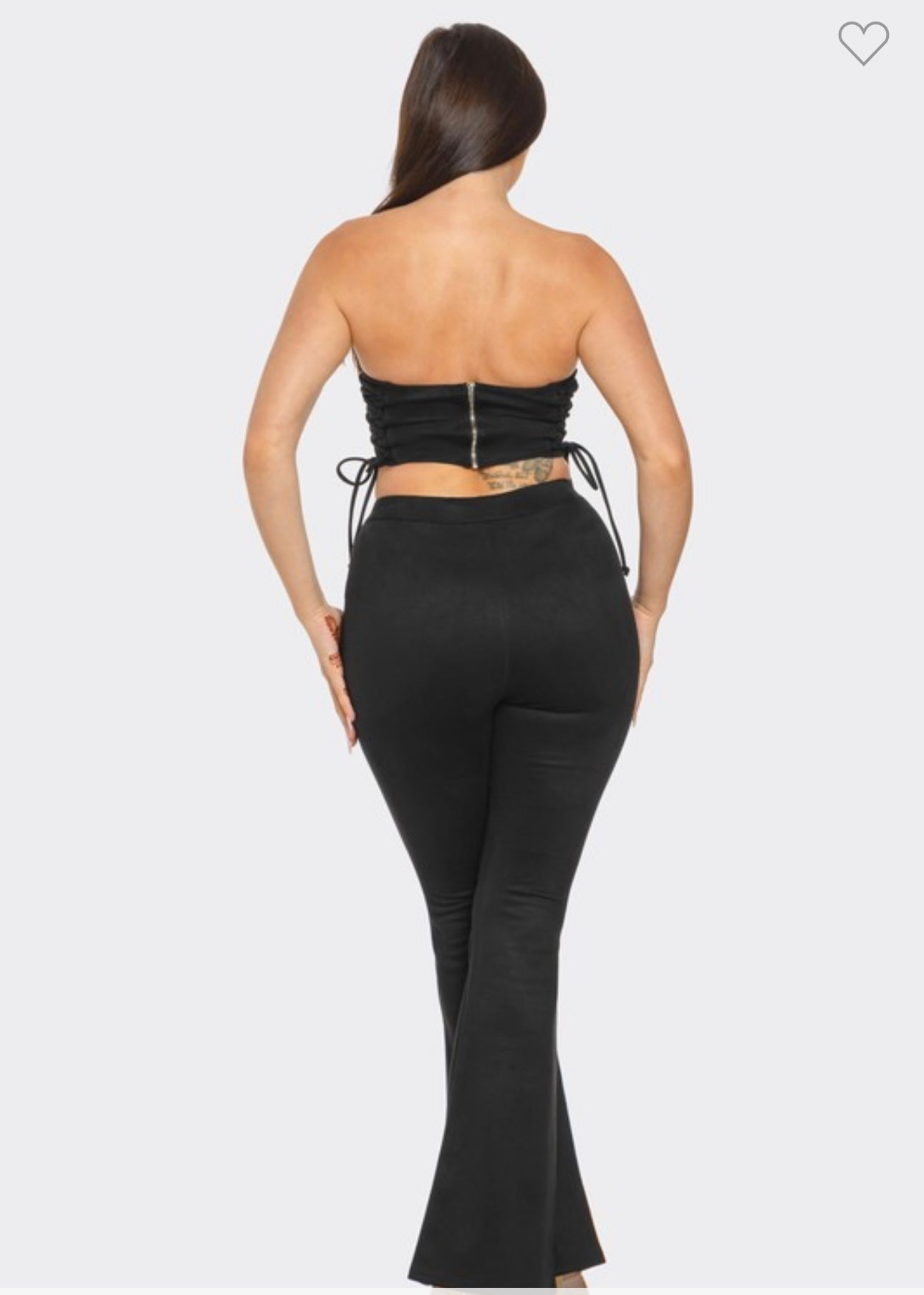 Suede Corset Style Detail Top And Flare Pants Set