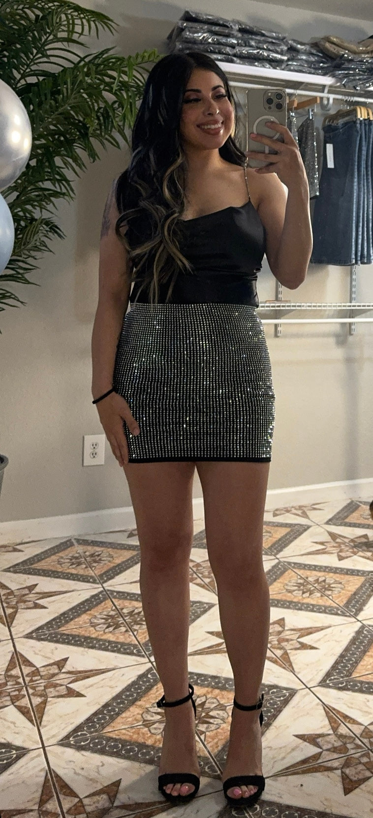 Rhinestones Stud Mini Skirt