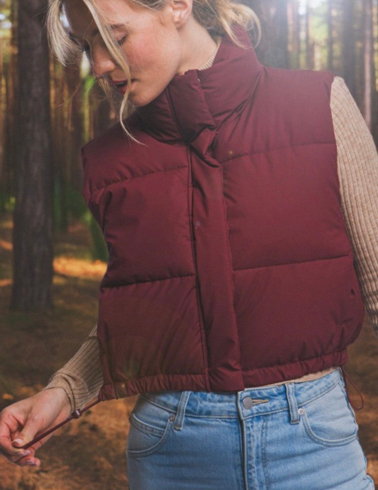High Neck Cropped Puffer Winter Vest