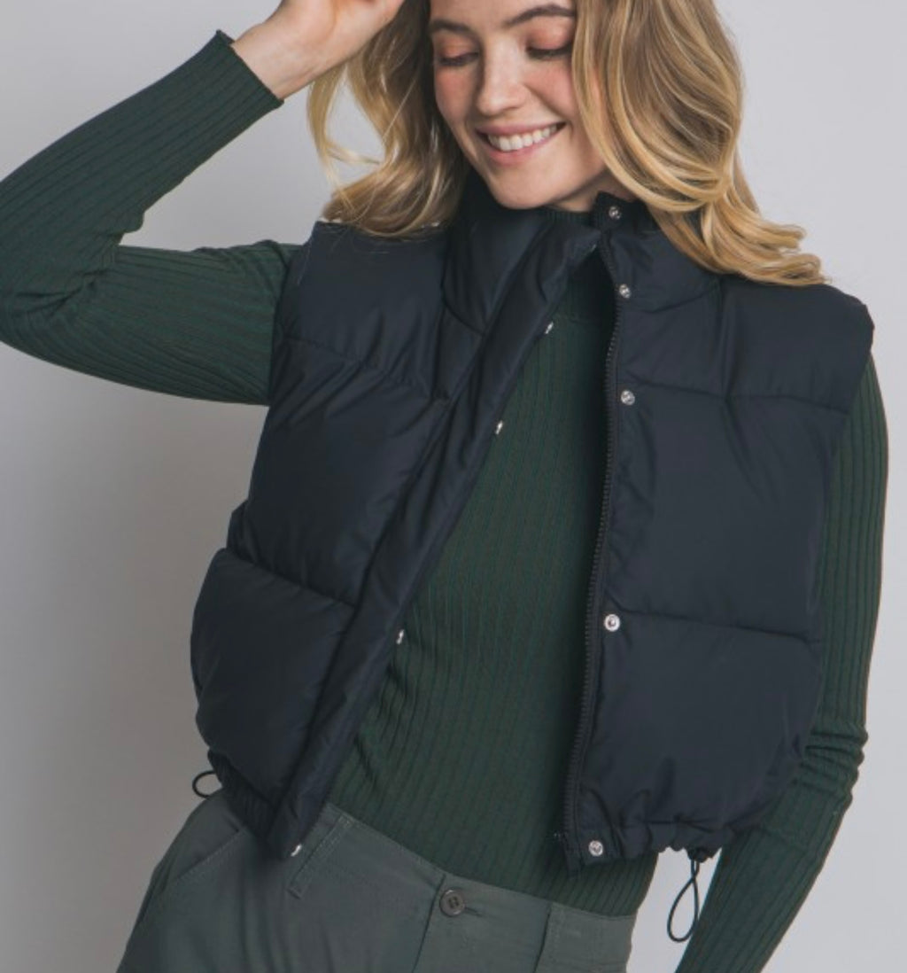 High Neck Cropped Puffer Winter Vest