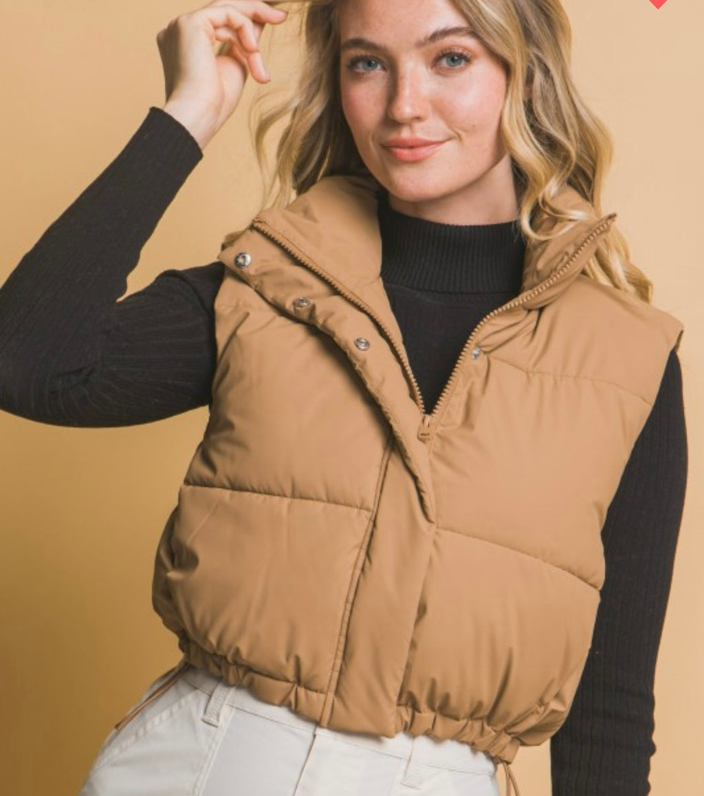 High Neck Cropped Puffer Winter Vest