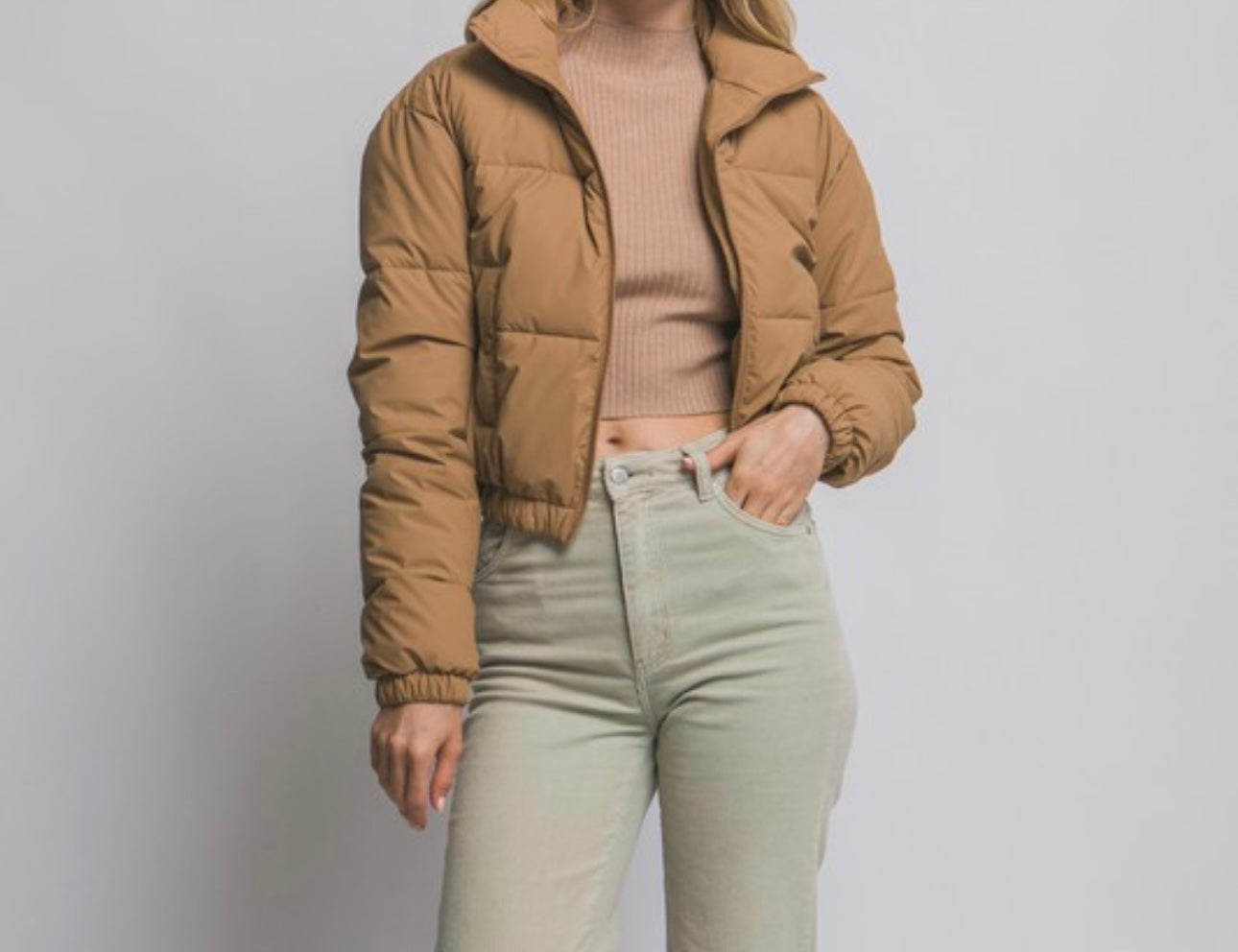 High Collar Zip Up Puffer Jacket