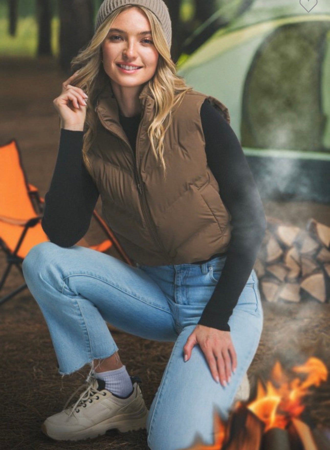 High Neck Cropped Puffer Winter Vest